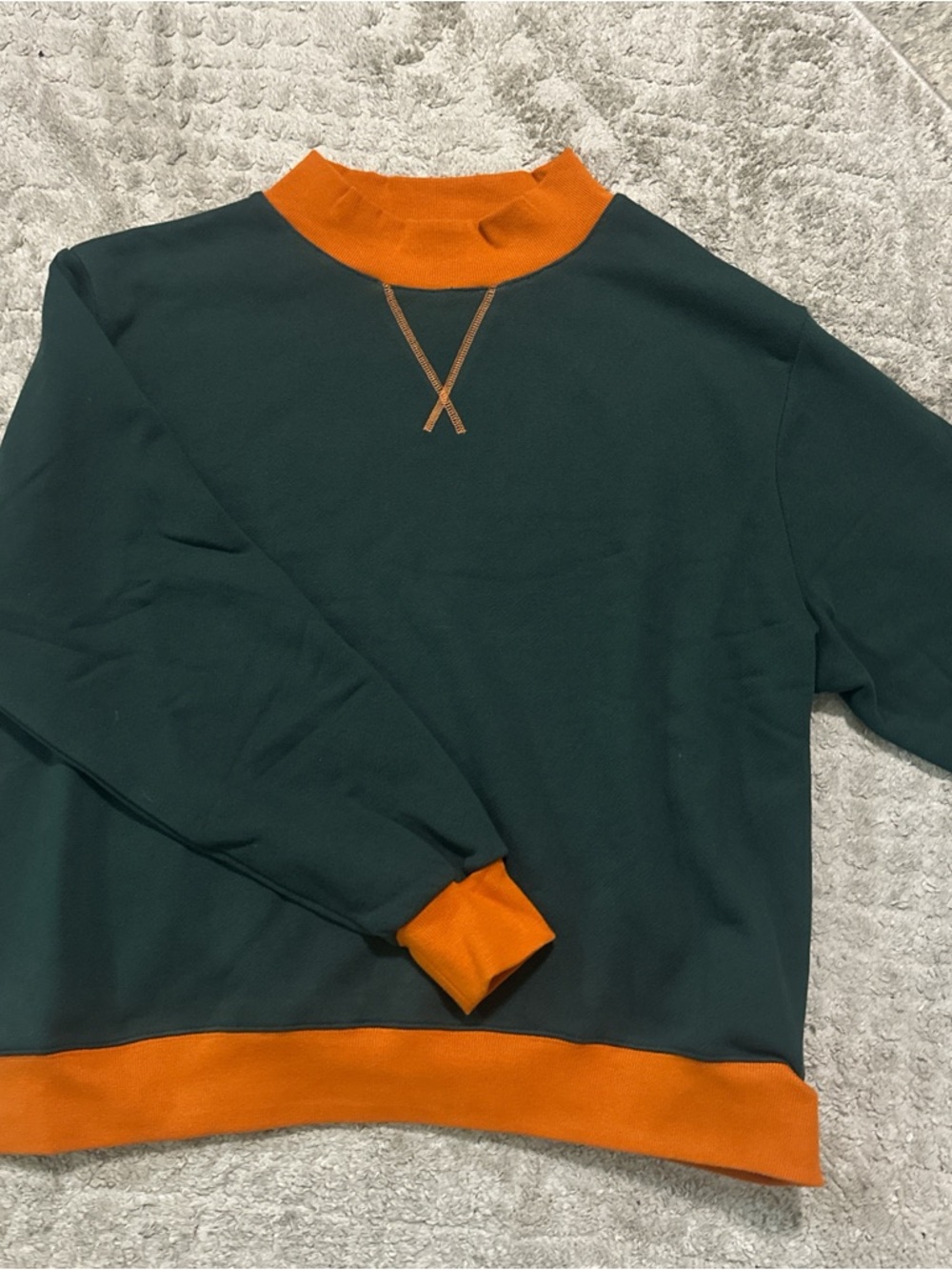 Dark Green Crewneck Sweater with Orange Trim